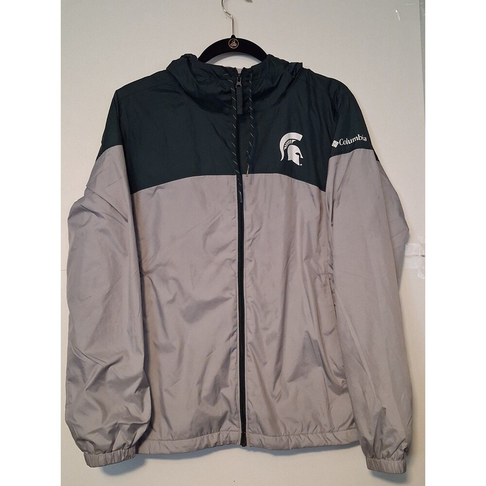 Columbia Michigan State Spartans Hooded Windbreaker Jacket Green Gray L